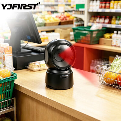 2D QR & Screen Code Desktop Scanner YJFIRST Omnidirectional Big Window Barcode Platform for Cashier