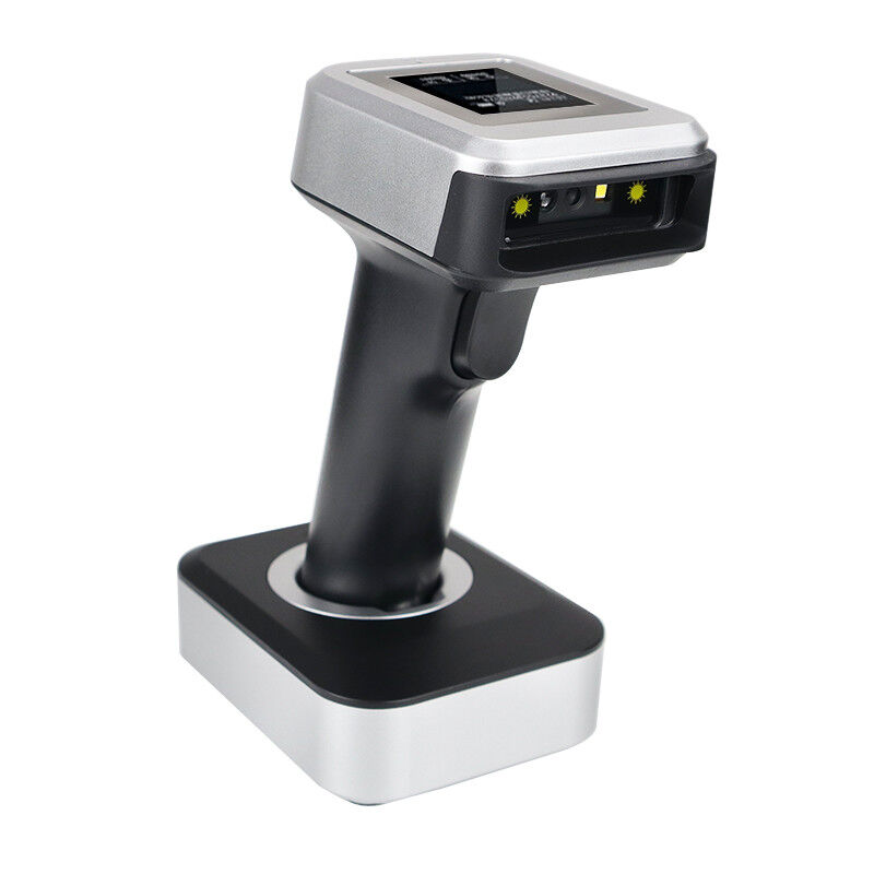 LED Display Handheld Bluetooth Barcode Scanner Wireless 1D 2D Barcode Scanner Black With Charging Base