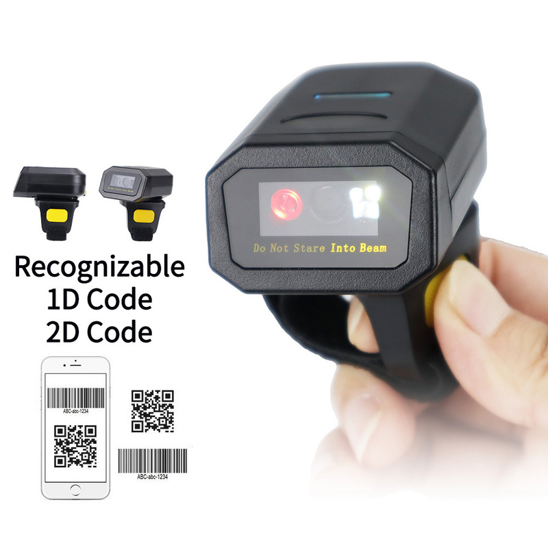 YJ-6602 USB Interface 2.4G BT Ring Finger Wireless Barcode Scanner Machine 1D 2D Logistics Warehouse for Goods Delivery