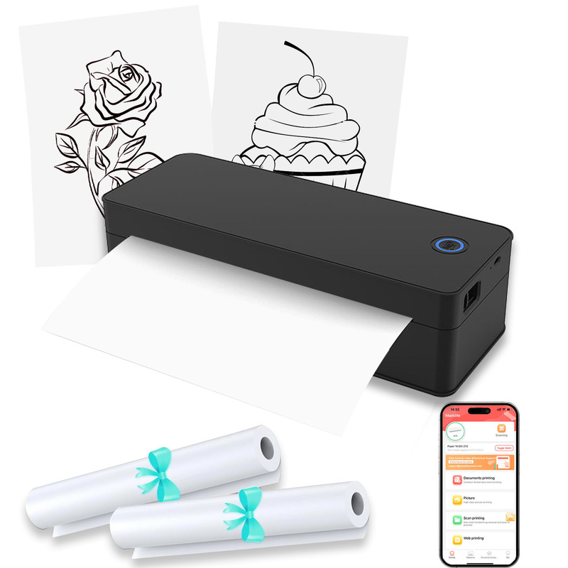 Small Portable Wireless Printer Mobile Inkless Thermal Printer for Travel Home Use, Compatible with Android Ios Laptop