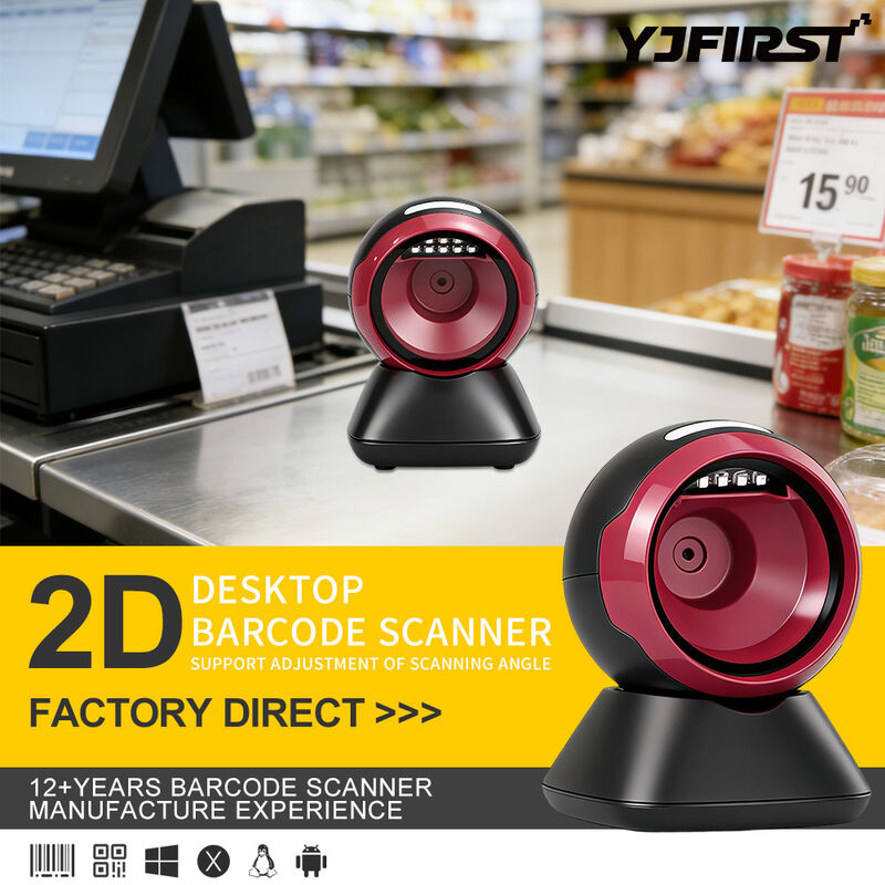 YJFIRST YJ-8010Q Hands-Free 2D QR Code Reader Omnidirectional Auto Sense Desktop Barcode Scanner Manufacturer Direct