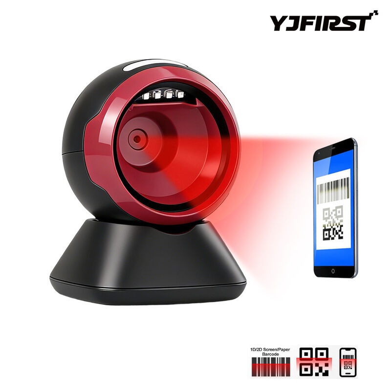 YJFIRST Direct Sale YJ-8010Q 2D Omnidirectional Auto Induction QR Code Scanner Hands-Free Desktop Barcode Reader